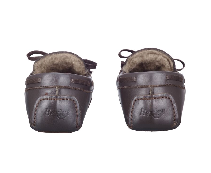 Chocolate leather Wool Lining Moccasin slippers