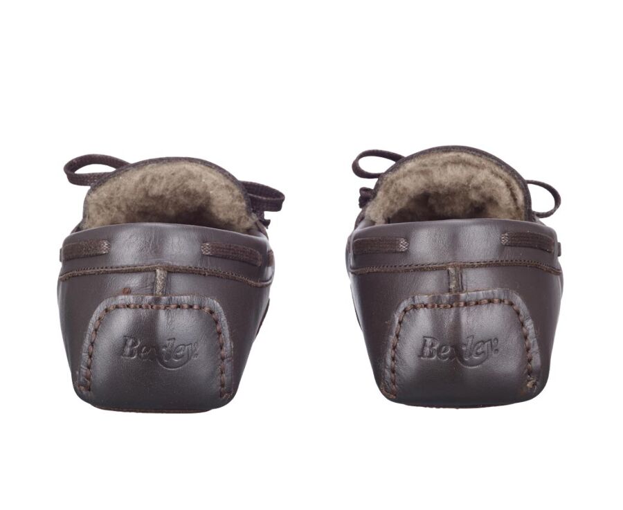 Chocolate leather Wool Lining Moccasin slippers