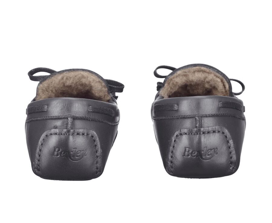 Black leather Wool Lining Moccasin slippers