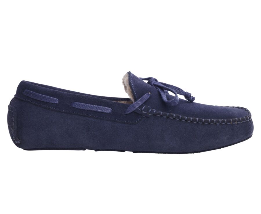 Navy Suede Wool Lining Moccasin slippers