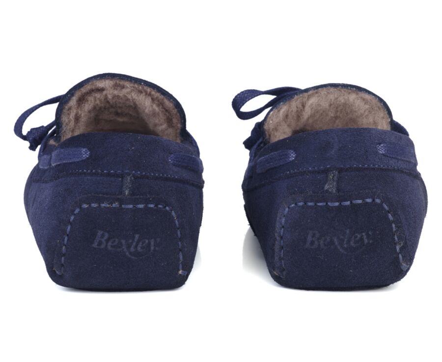 Navy Suede Wool Lining Moccasin slippers