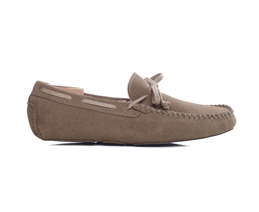 Taupe Suede Wool Lining Moccasin slippers