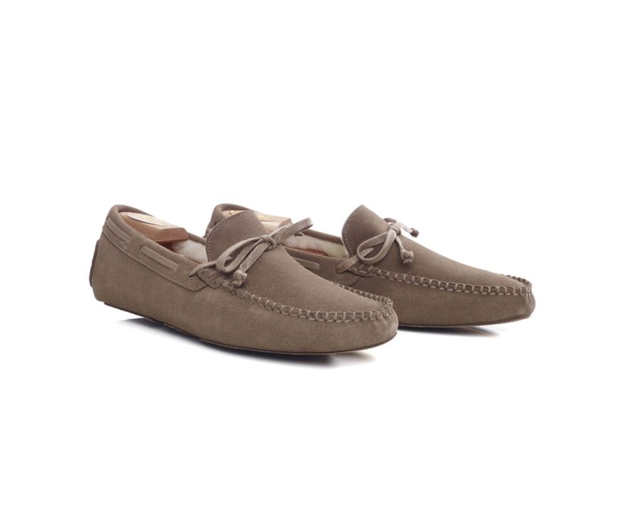 Taupe Suede Wool Lining Moccasin slippers