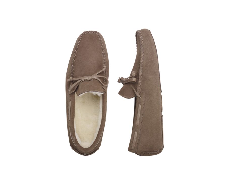 Taupe Suede Wool Lining Moccasin slippers