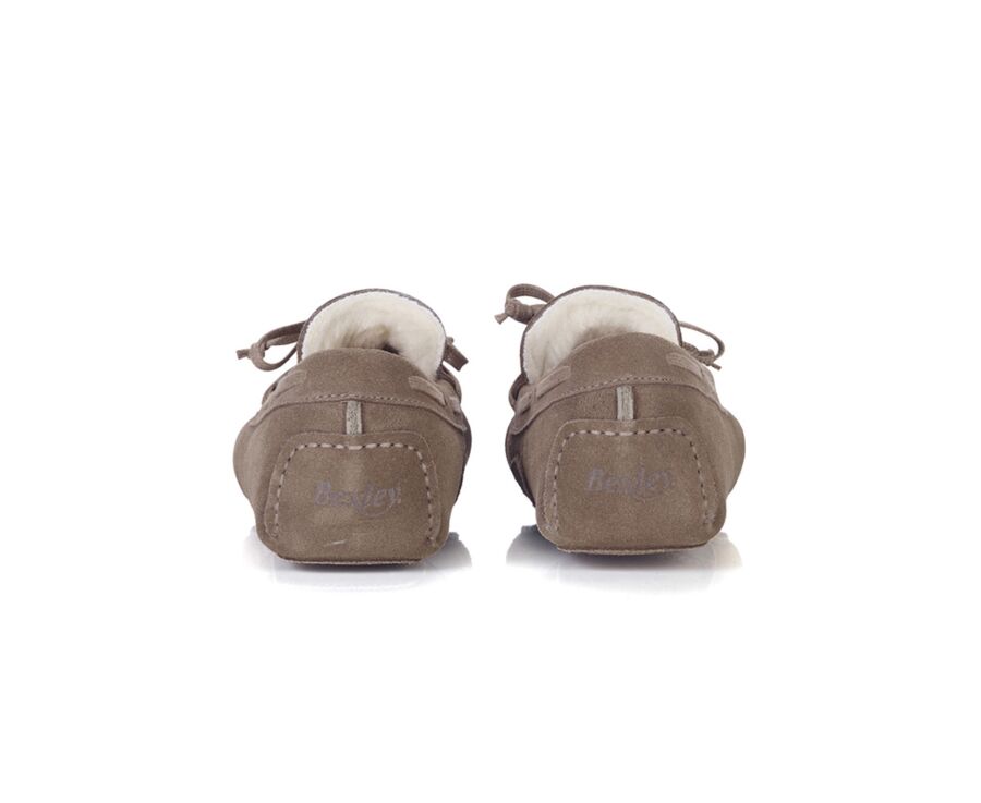 Taupe Suede Wool Lining Moccasin slippers