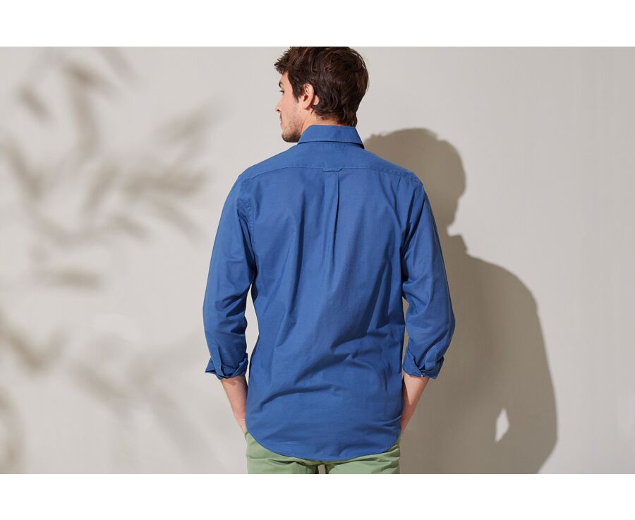 Indigo Blue long sleeve cotton linen shirt - COLTEN
