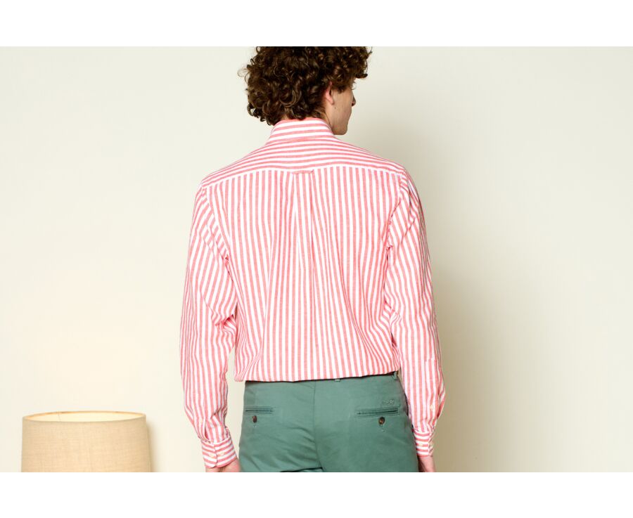 Coral & White long sleeve cotton linen shirt - COLTEN