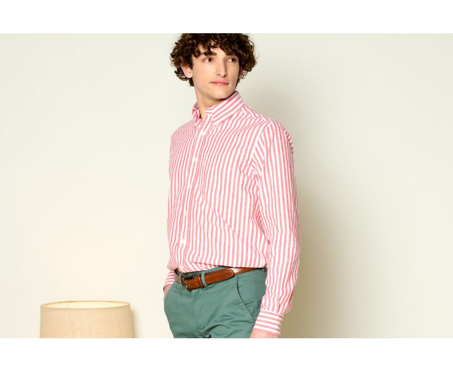 Coral & White long sleeve cotton/linen shirt - COLTEN