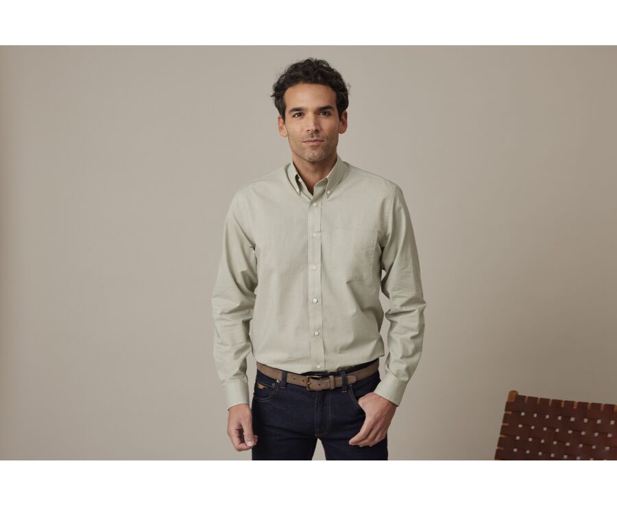 Lime Green long sleeve cotton linen shirt - COLTEN