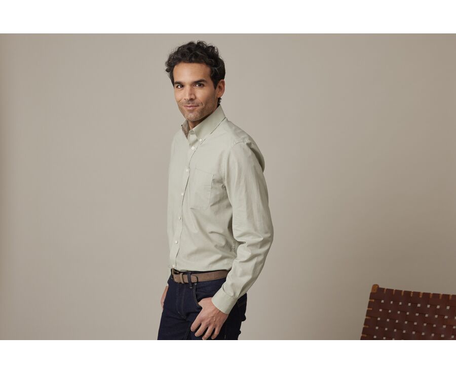 Lime Green long sleeve cotton linen shirt - COLTEN