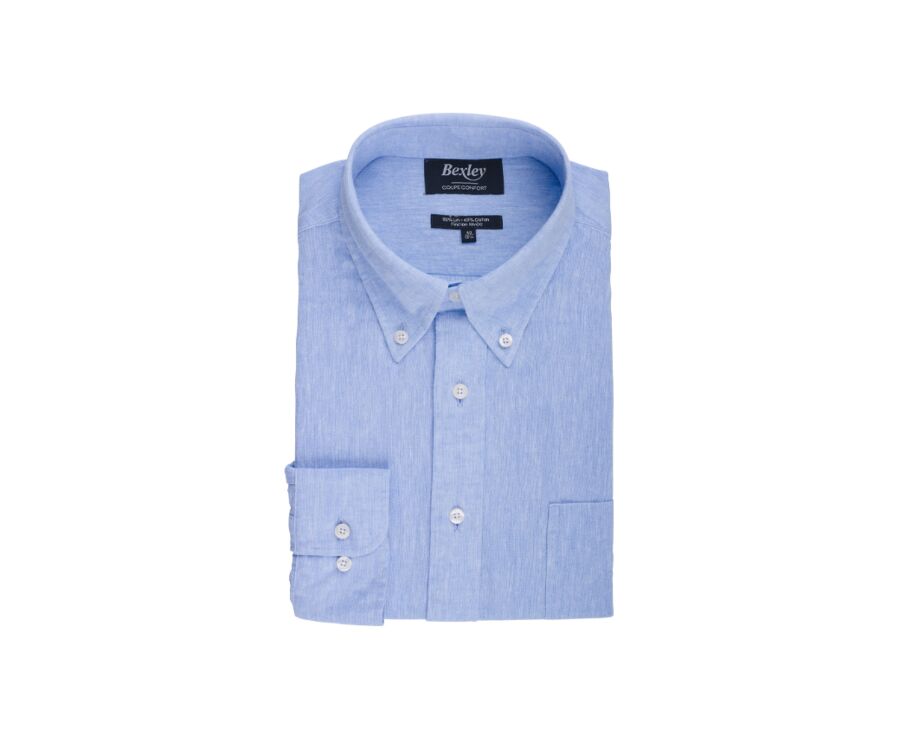 Blue Chambray long sleeve cotton linen shirt - COLTEN
