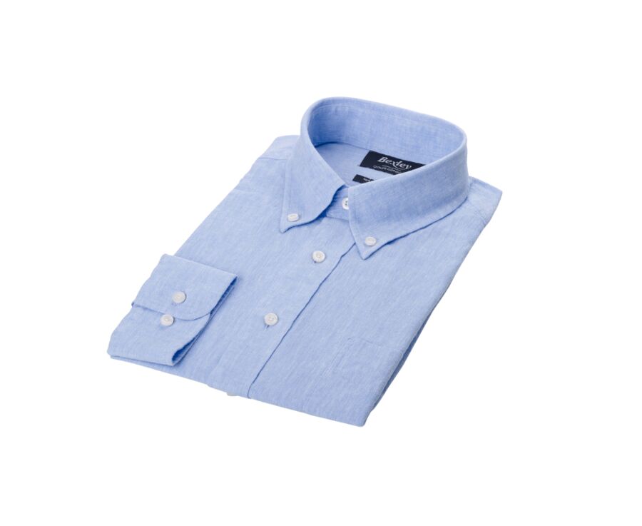 Blue Chambray long sleeve cotton linen shirt - COLTEN