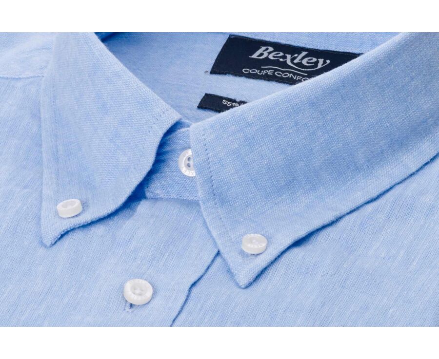 Blue Chambray long sleeve cotton linen shirt - COLTEN