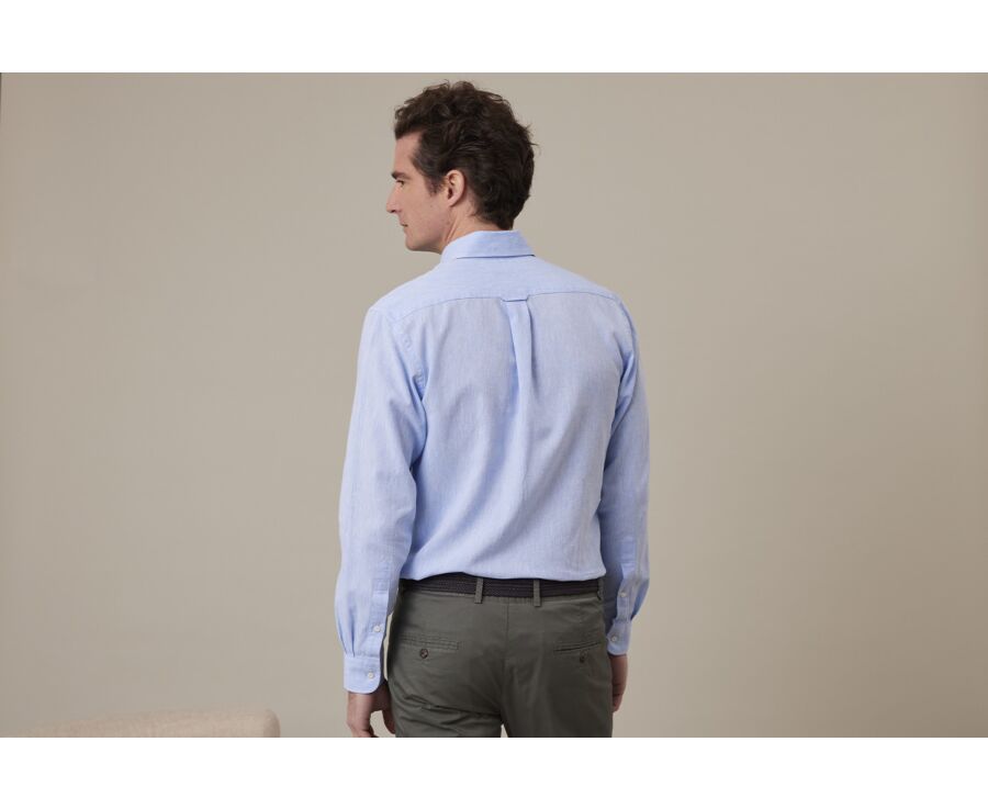 Blue Chambray long sleeve cotton linen shirt - COLTEN