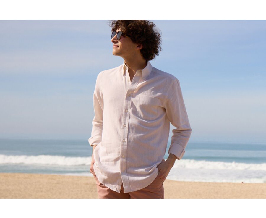 Ecru Chambray long sleeve cotton linen shirt - COLTEN