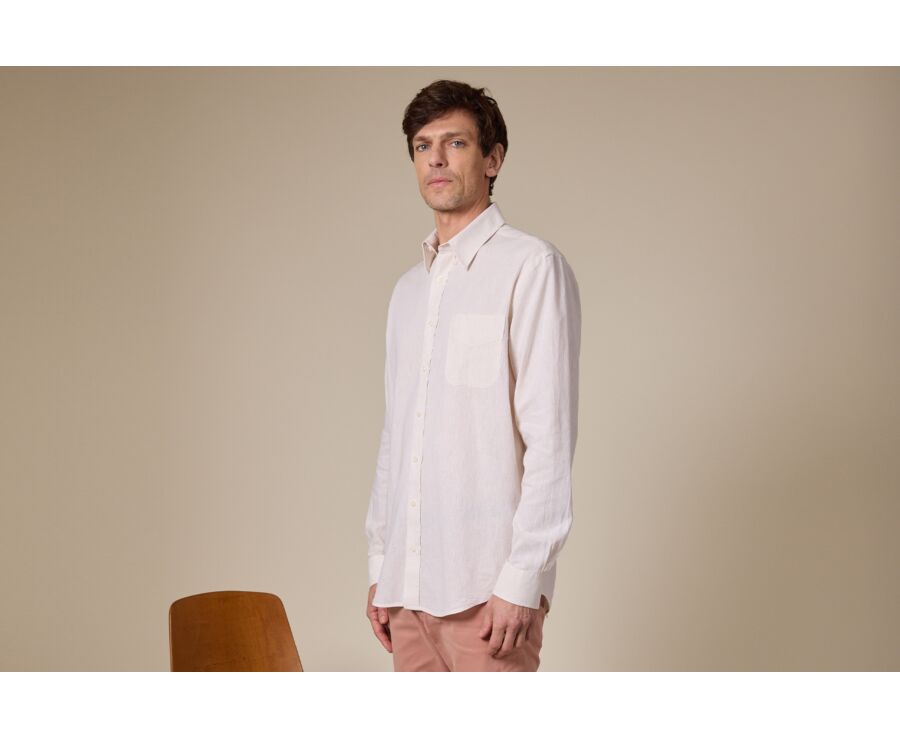 Ecru Chambray long sleeve cotton linen shirt - COLTEN