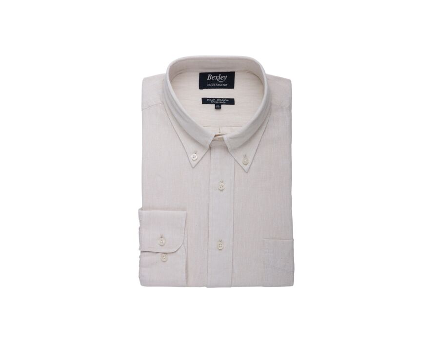 Ecru Chambray long sleeve cotton linen shirt - COLTEN