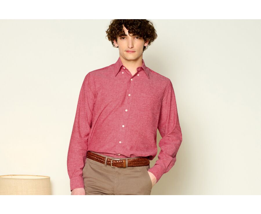 Red Chambray long sleeve cotton linen shirt - COLTEN