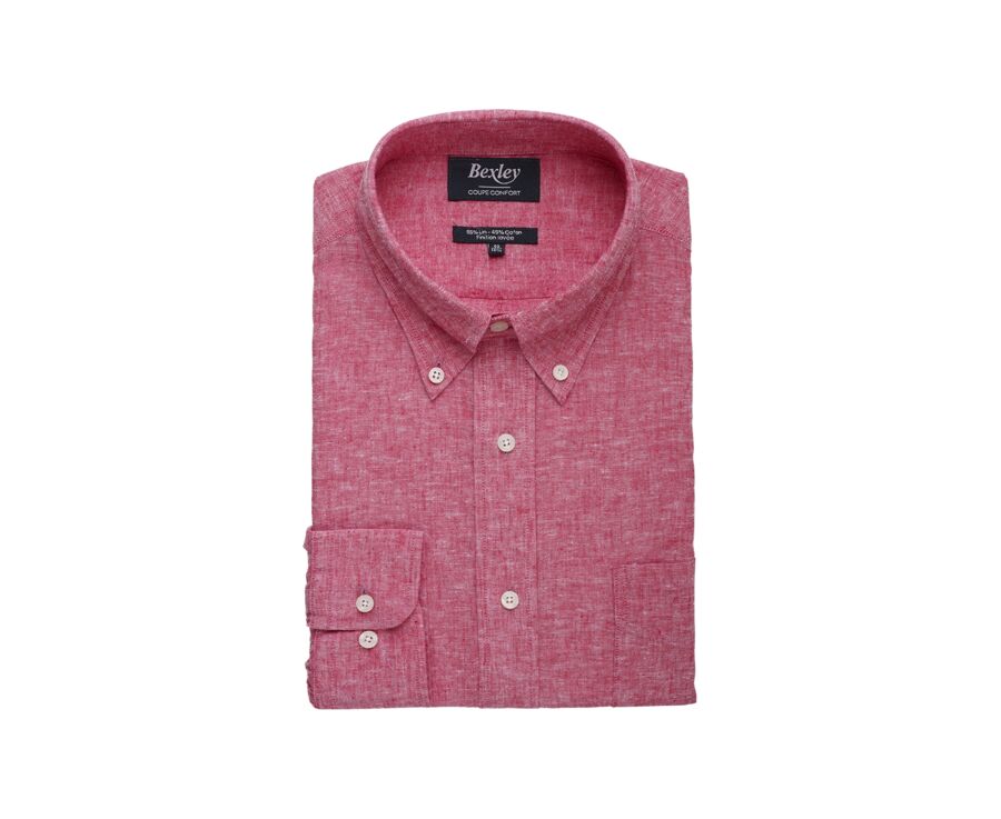 Red Chambray long sleeve cotton linen shirt - COLTEN