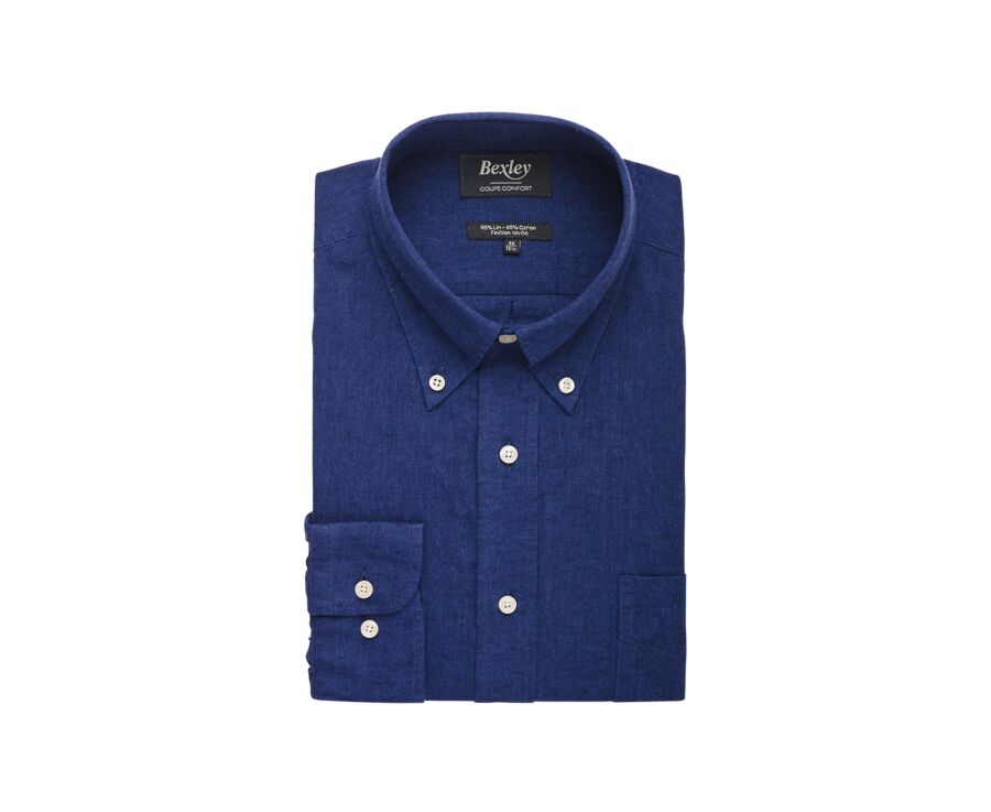 Indigo Chambray long sleeve cotton linen shirt - COLTEN