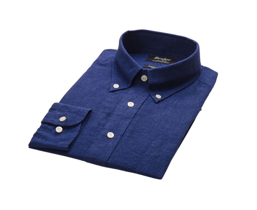 Indigo Chambray long sleeve cotton linen shirt - COLTEN