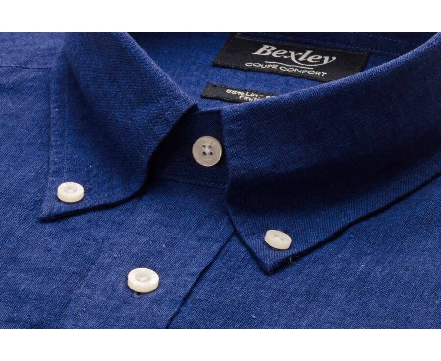 Indigo Chambray long sleeve cotton linen shirt - COLTEN