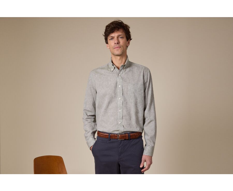 Green Khaki Chambray cotton/linen shirt - COLTEN