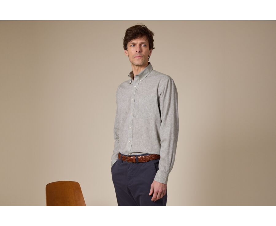 Green Khaki Chambray cotton/linen shirt - COLTEN