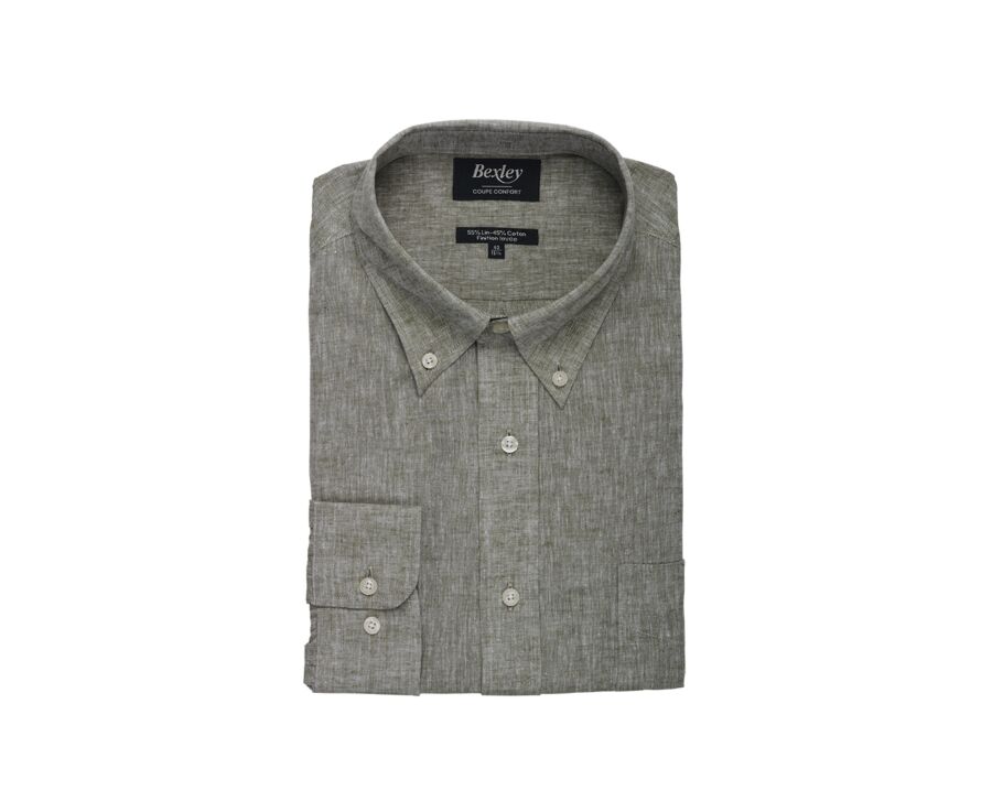 Green Khaki Chambray cotton/linen shirt - COLTEN