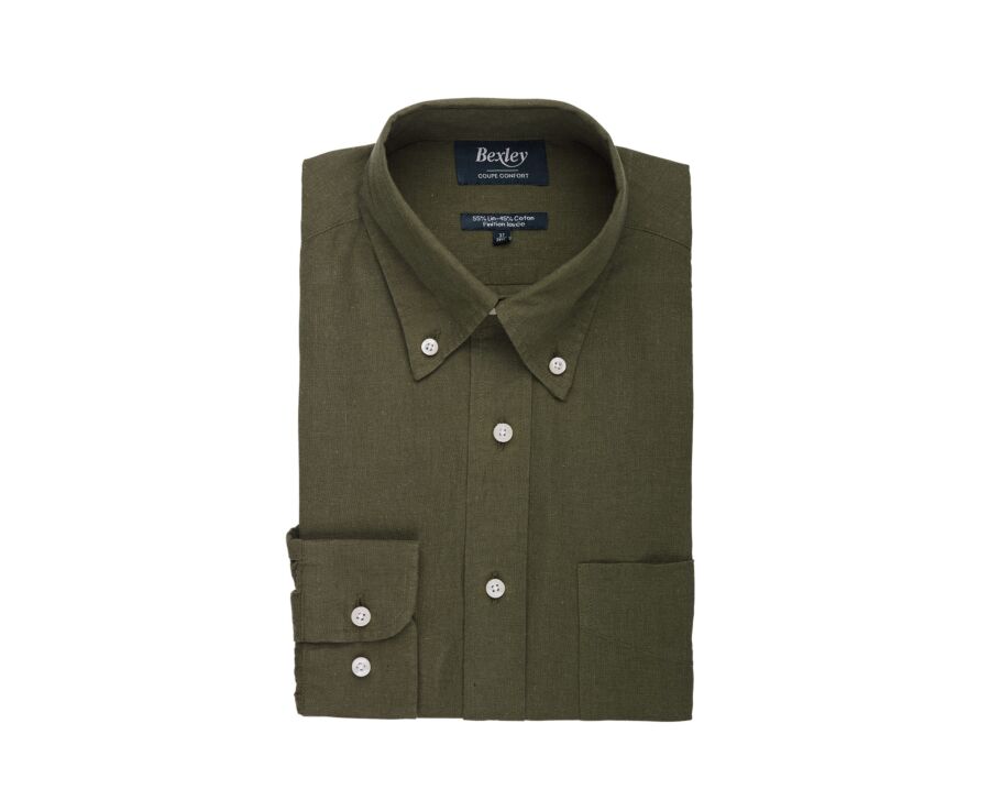 Chambray Dark Green cotton/linen shirt - COLTEN