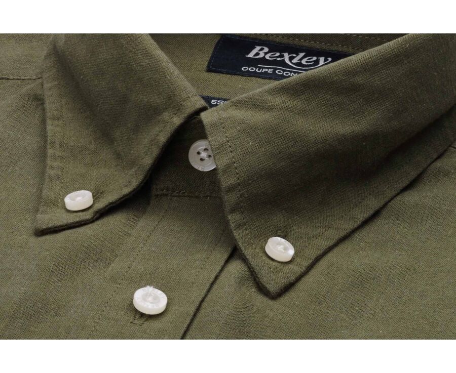 Chambray Dark Green cotton/linen shirt - COLTEN