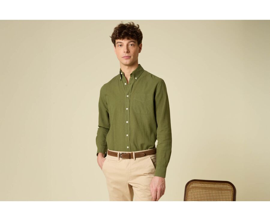 Chambray Dark Green cotton/linen shirt - COLTEN