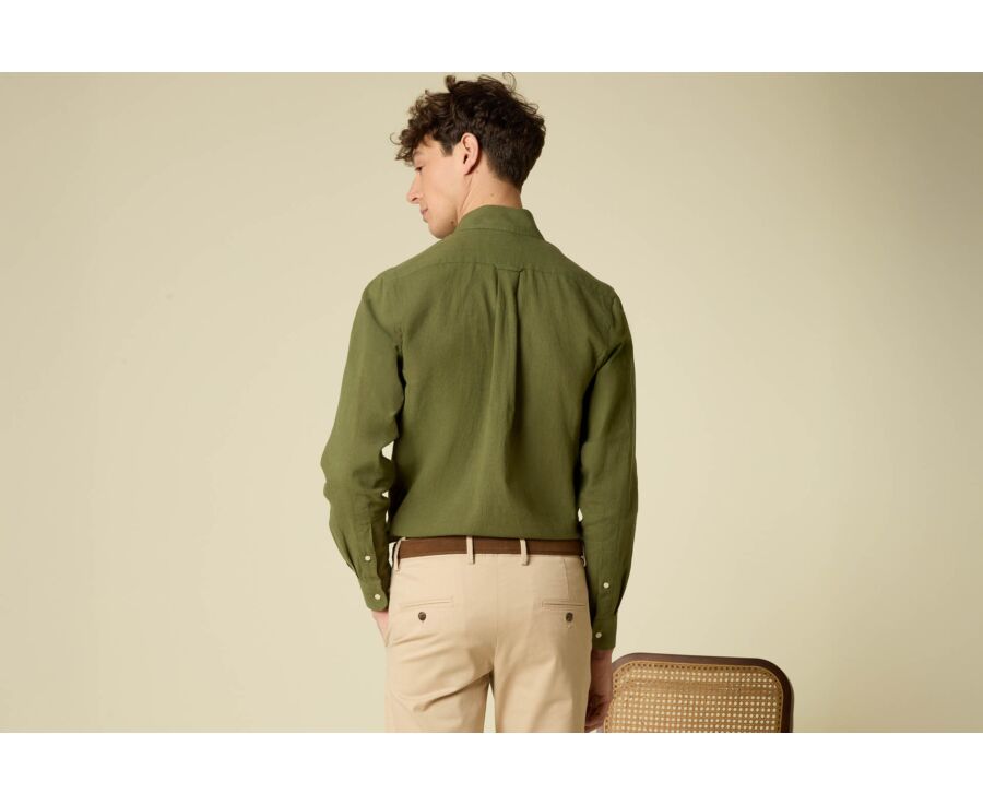 Chambray Dark Green cotton/linen shirt - COLTEN