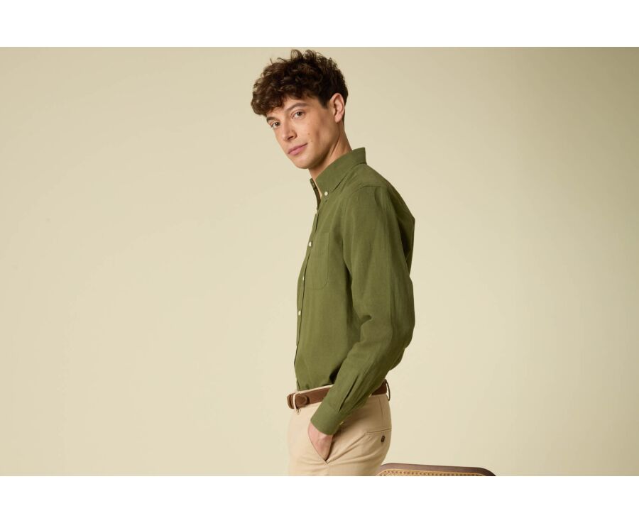 Chambray Dark Green cotton/linen shirt - COLTEN