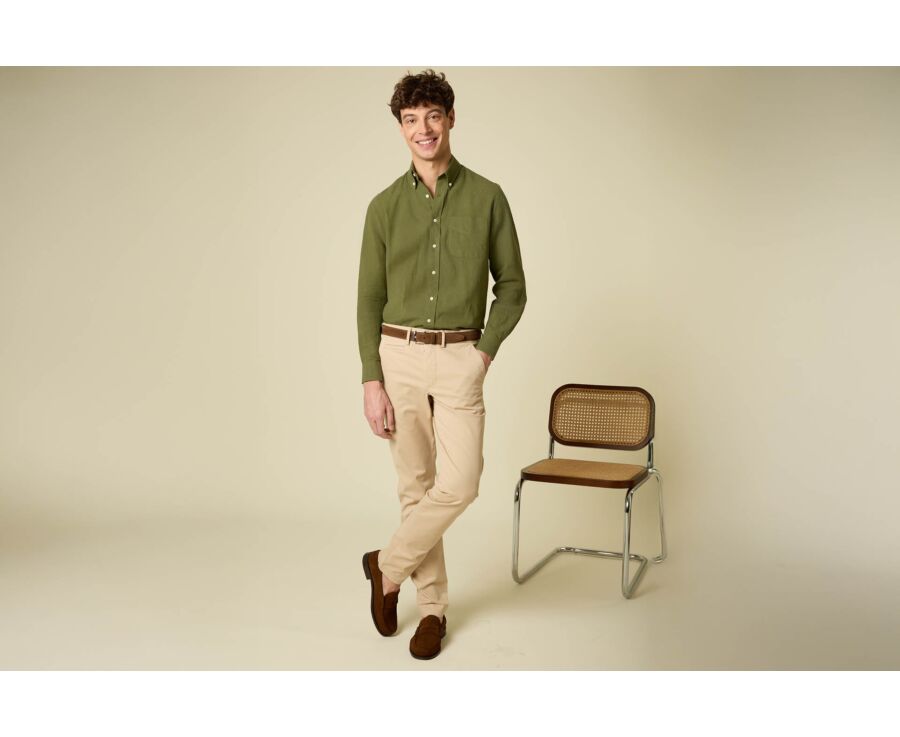 Chambray Dark Green cotton/linen shirt - COLTEN