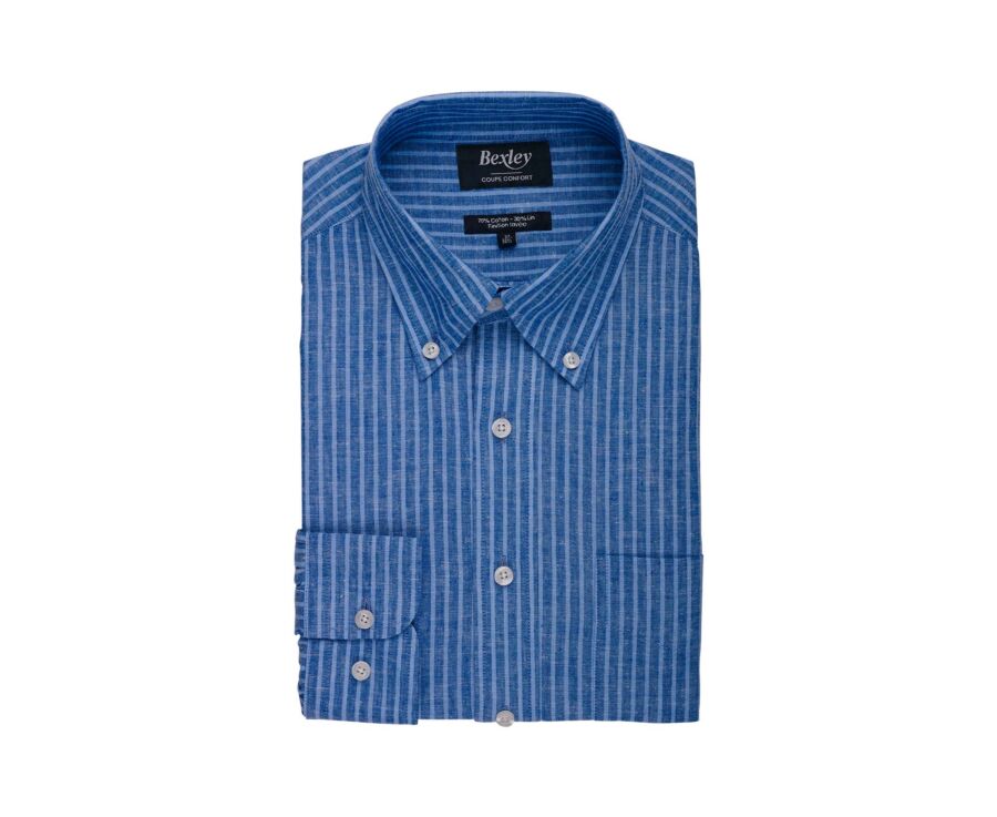 Ocean Blue & Blue Chambray cotton/linen shirt - COLTEN