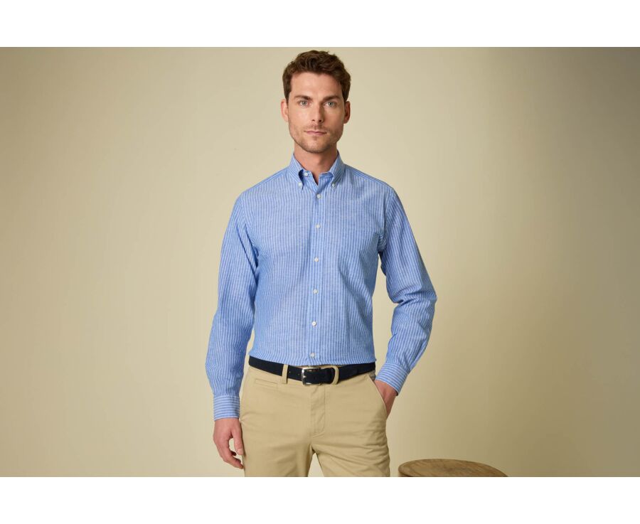 Ocean Blue & Blue Chambray cotton/linen shirt - COLTEN