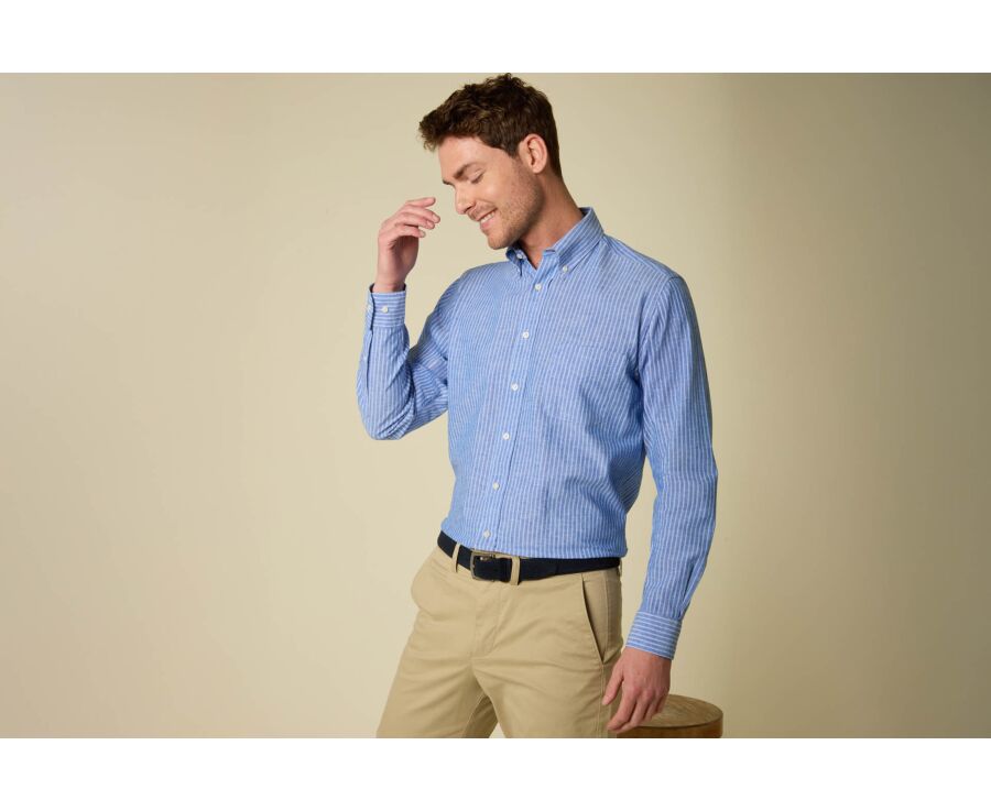 Ocean Blue & Blue Chambray cotton/linen shirt - COLTEN