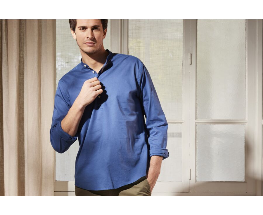Indigo Blue cotton linen tunic shirt - VALBERT