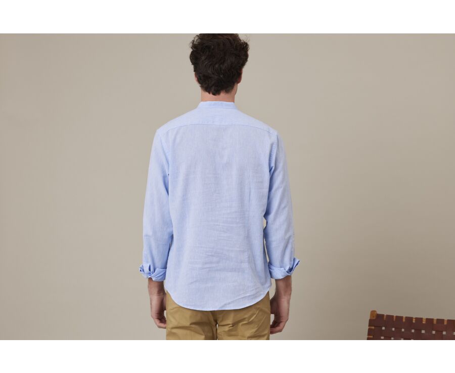 Blue Chambray stripes cotton lien tunic shirt - VALBERT