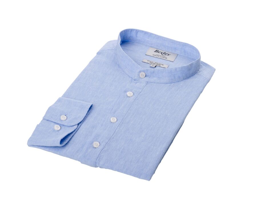 Blue Chambray stripes cotton lien tunic shirt - VALBERT