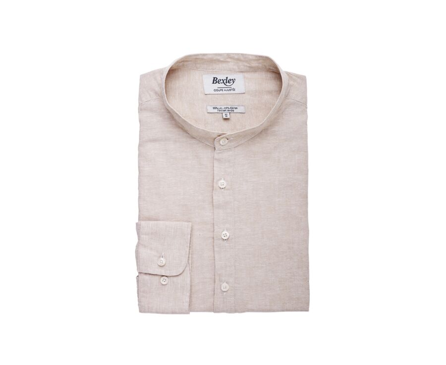 Beige Chambray stripes cotton lien tunic shirt - VALBERT