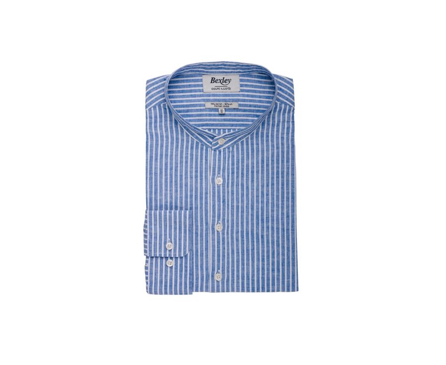 Ocean Blue Chambray & White stripes cotton lien tunic shirt - VALBERT