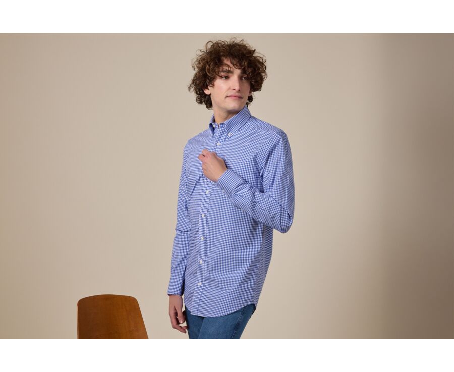 Shirt with white and light blue checks - CODELL