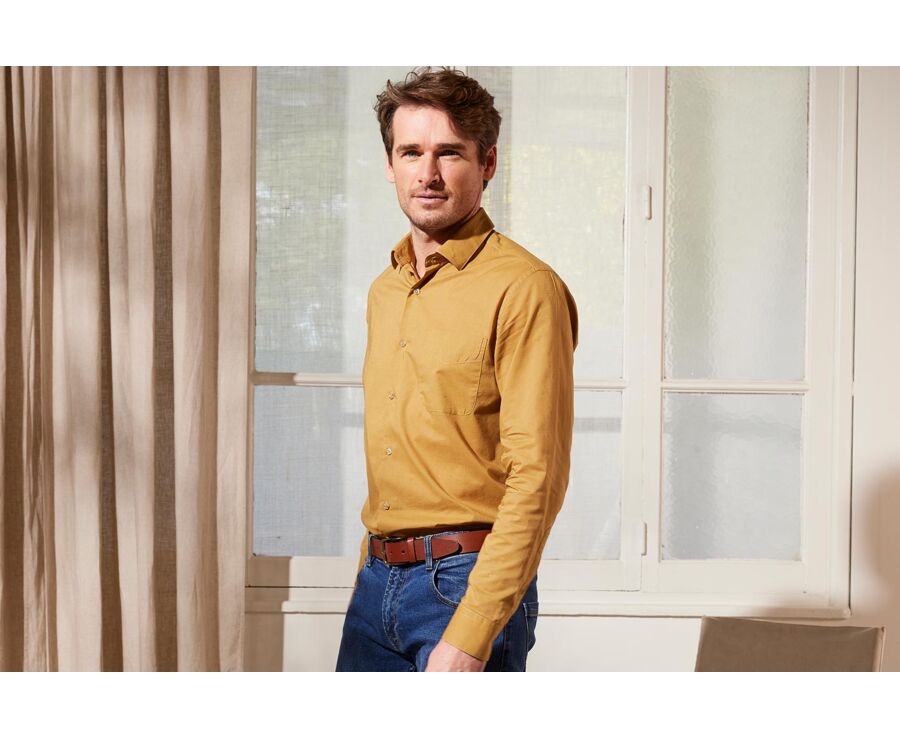 Caramel cotton linen shirt - SYLBERT