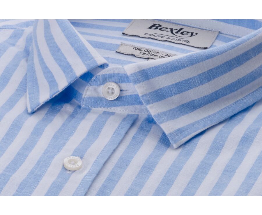 Soft Bleu & White striped cotton linen shirt - SIMONIN