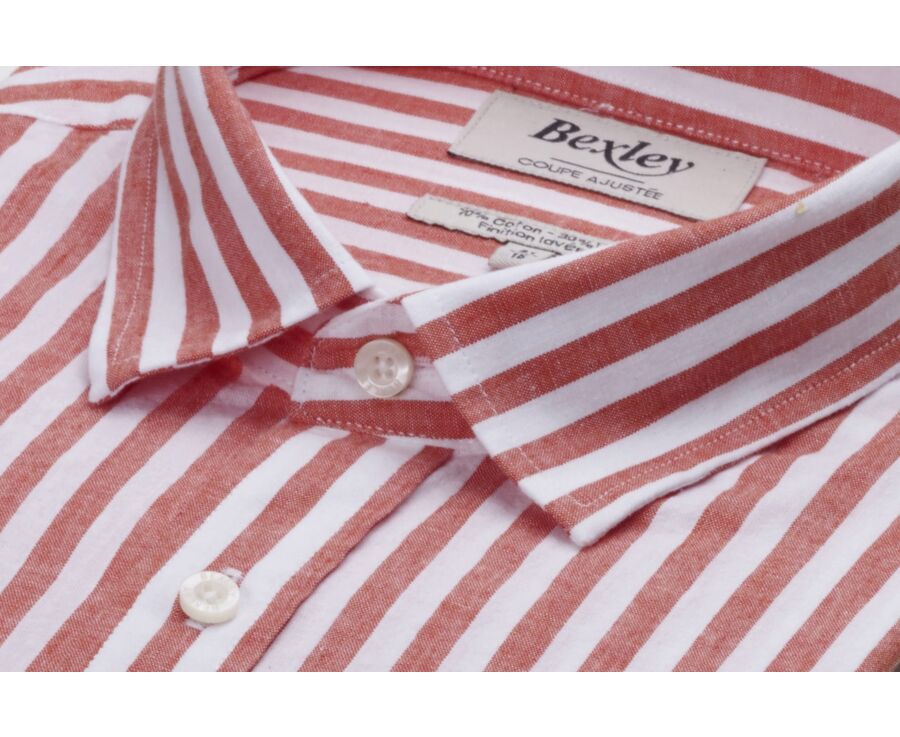 Coral & White striped cotton linen shirt - SIMONIN