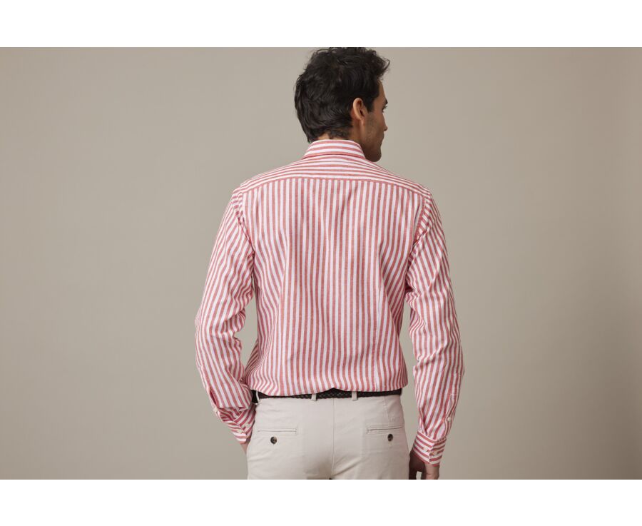 Coral & White striped cotton linen shirt - SIMONIN