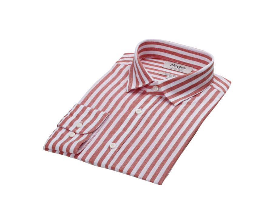 Coral & White striped cotton linen shirt - SIMONIN
