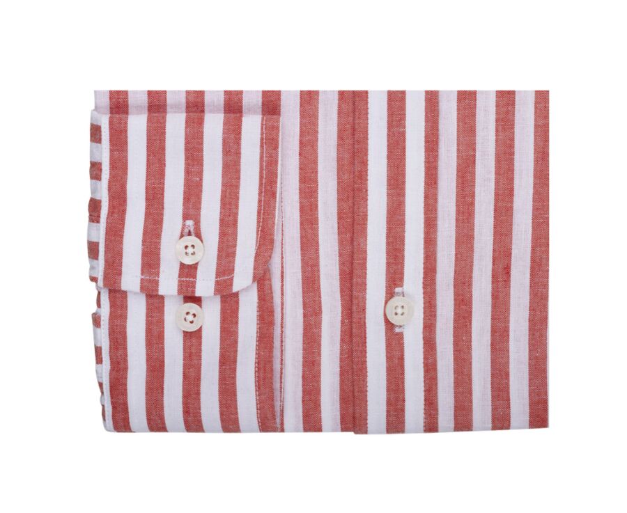 Coral & White striped cotton linen shirt - SIMONIN